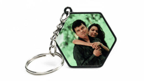 Hexagon Plastic Metal Keychain