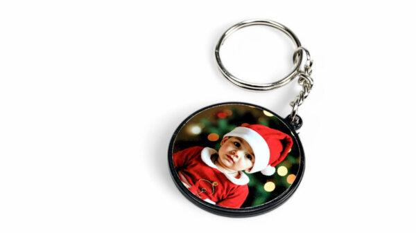 Circle Plastic Metal Keychain - Image 2