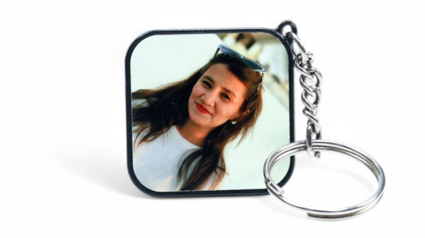 Square Plastic Metal Keychain